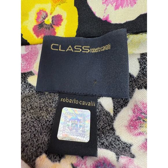 Roberto Cavalli Class Silk Floral Blouse Sz 8 Black Multicolor Off Shoulder 3/4 - Picture 10 of 11